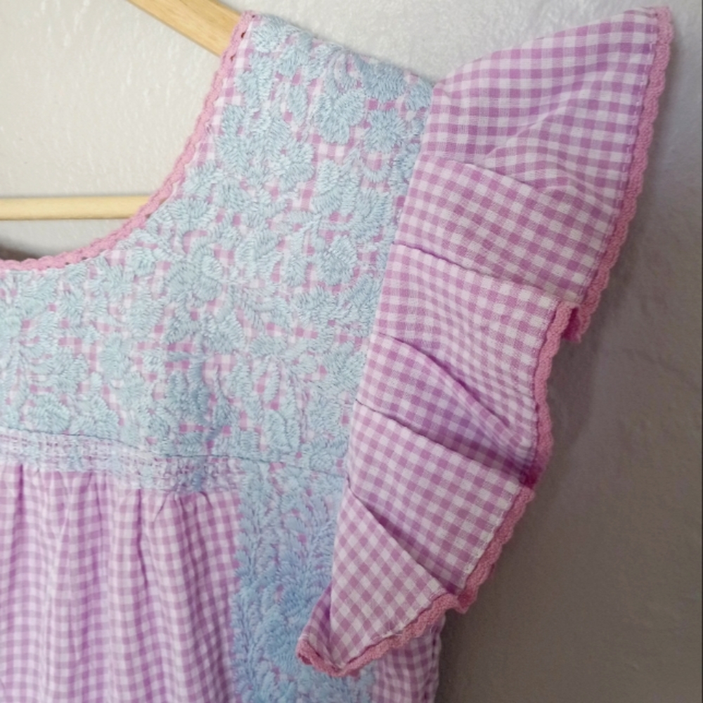 J. Marie Kayla Tiered Midi Dress Purple Gingham Embroidery S - Picture 9 of 12